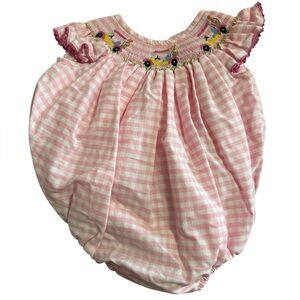 Southern Sunshine Gone Golfin' Smocked Girl Bubble, Pink Gingham Size 6 Months